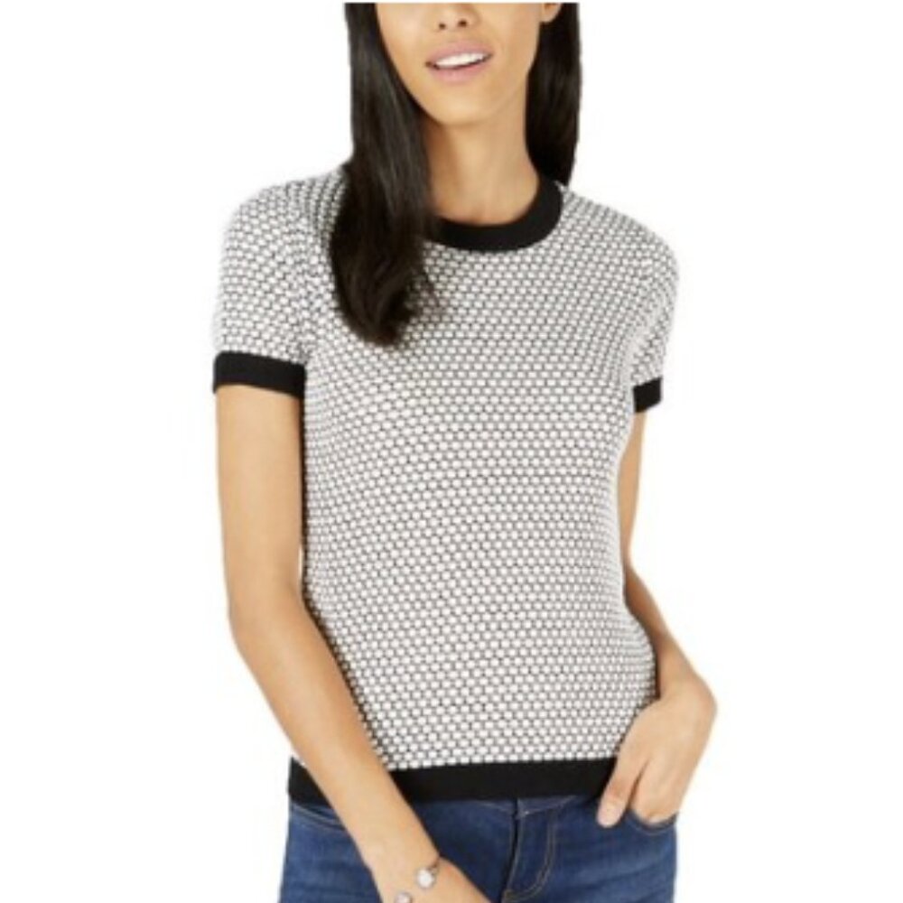 Maison Jules Black & White Honeycomb Short Sleeve Knit Sweater - NWOT - Size L